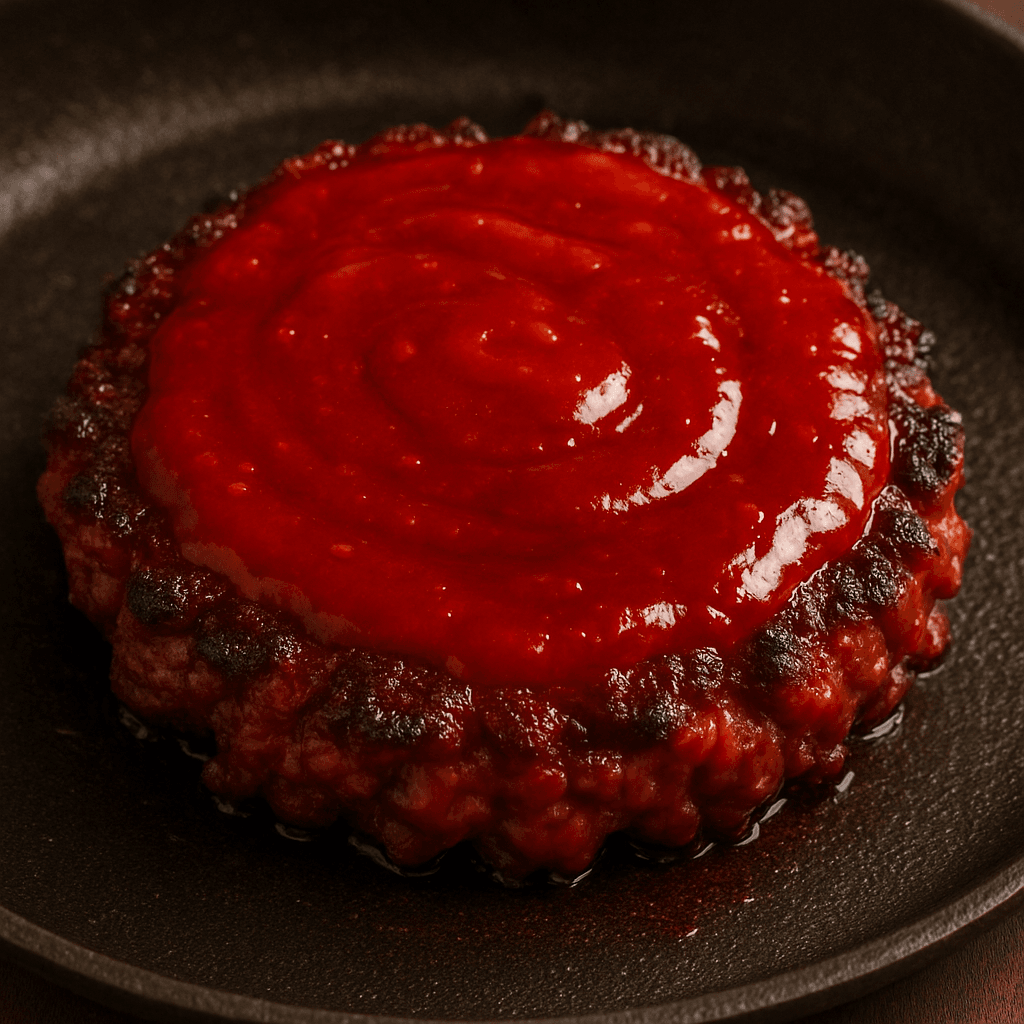 Brushing spicy gochujang glaze on Korean smashburger patty