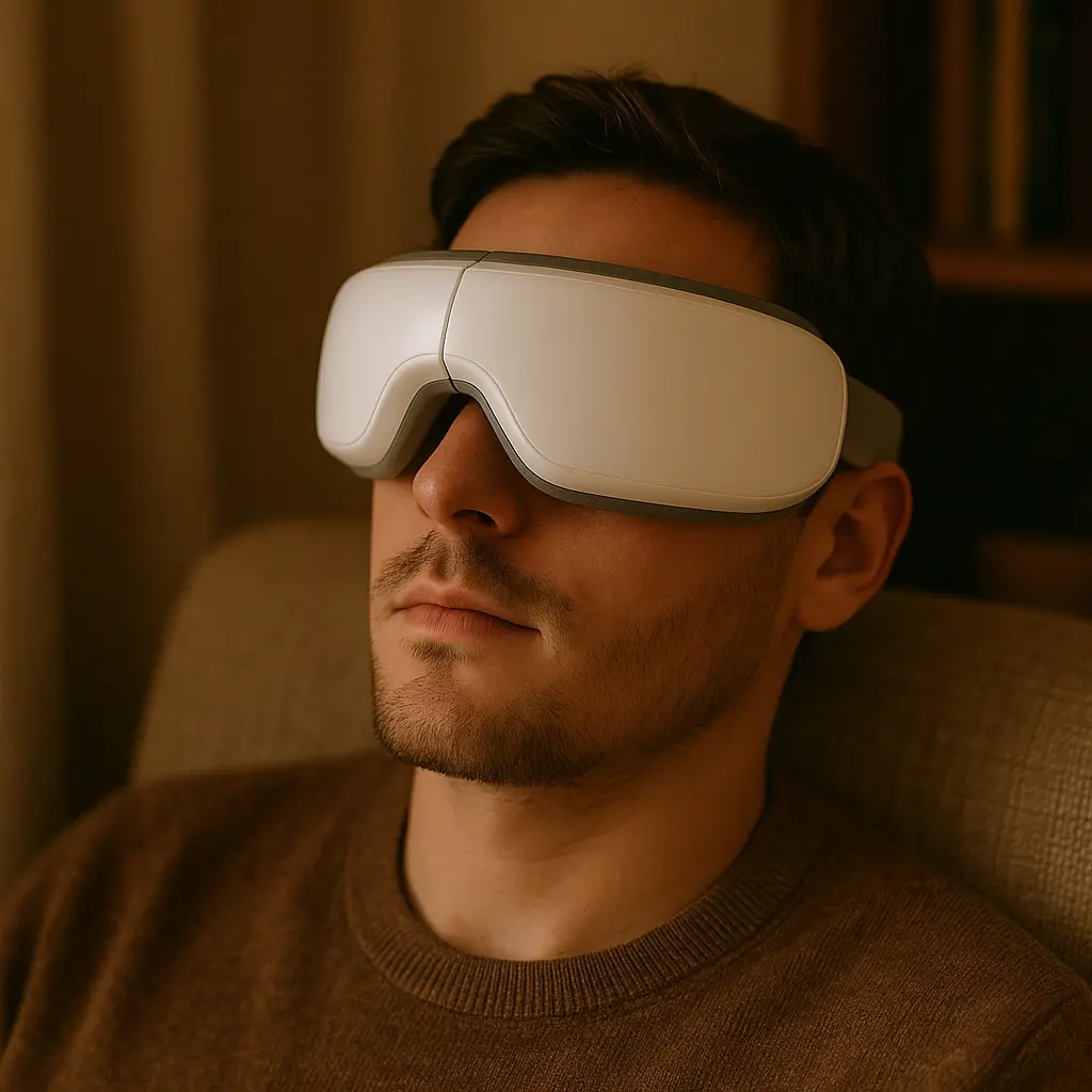 Close-up of person using a massage gun for neck tension and stress relief