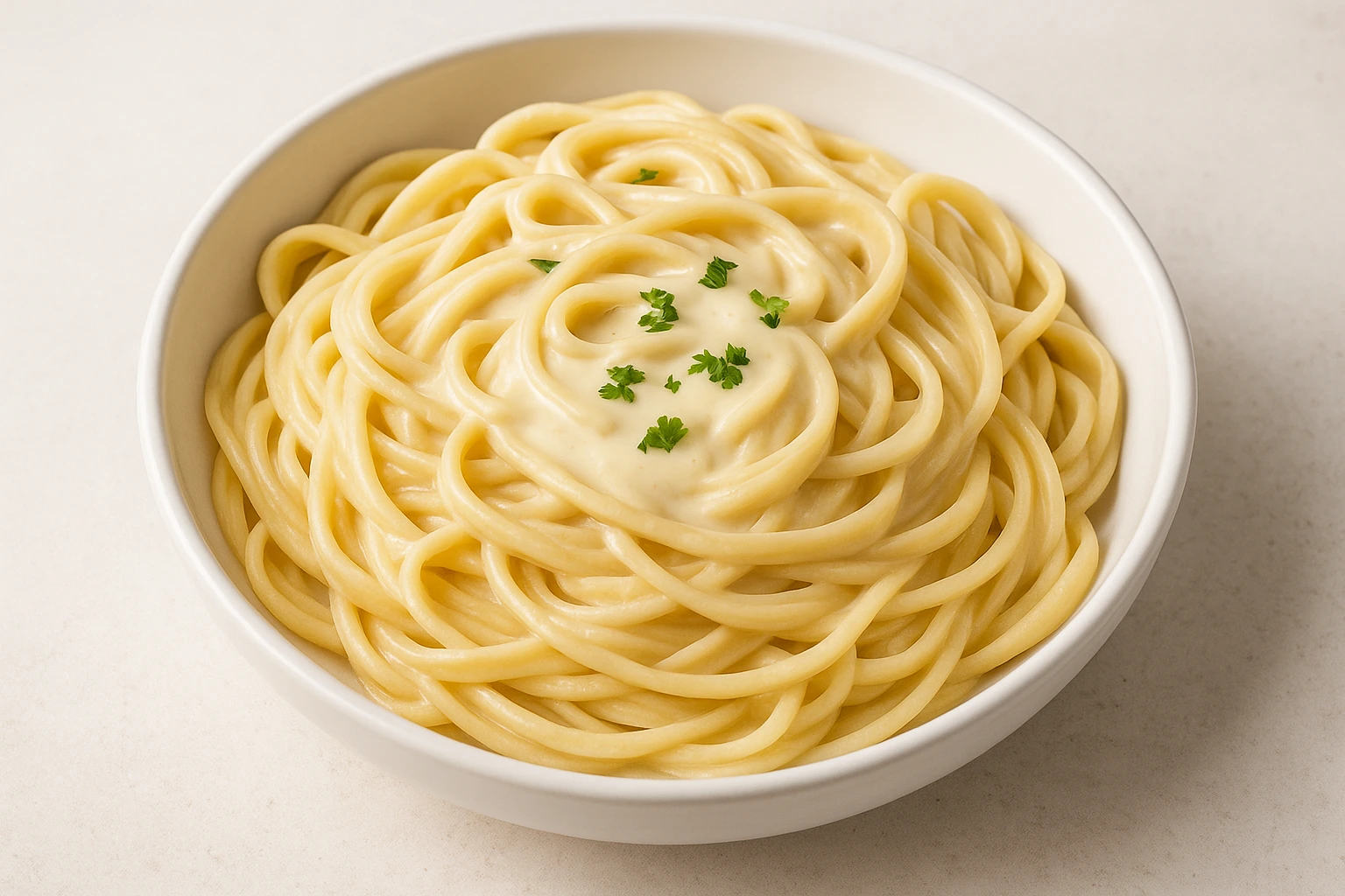 Easy Alfredo sauce recipe over fettuccine pasta