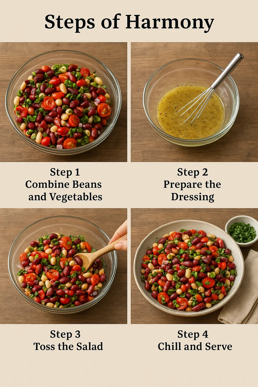 Step-by-step preparation makes this beans salad fresh and delicious.